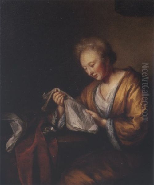 A Lady Reading A Book At A Table - view 1