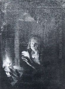 Femme Se Rechauffant Pres D'une Cheminee by Arnold Boonen
