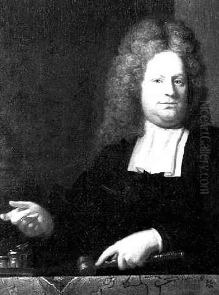 Portrait Of A Gentleman, Seated At A Draped Table, Wearing Black Costume And A Wig - view 1