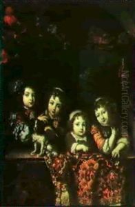 Four Children Resting On Ledge