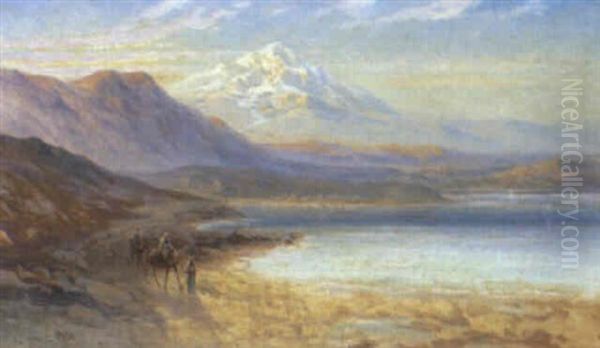 Landscape With Lake And Camels By The Shore - view 1