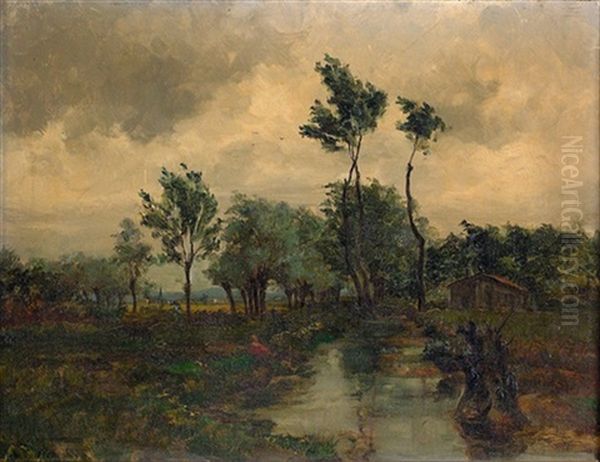 Abendliche Landschaft Mit Einem Angler - view 1
