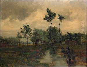 Abendliche Landschaft Mit Einem Angler by Leon Bopp du Pont