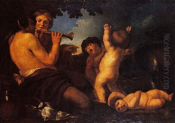 Satyre Et Putti Dans Un Paysage - view 1