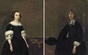 Portrait Of A Lady, Jenneken Terborch? (+ Portrait Of Of A Man, Sybrand Schellinger?; Pair) by Gerard ter Borch the Elder