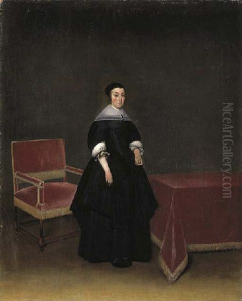 Portrait Of Hermanna Van Der Cruis In A Black Dress By A Table - view 1
