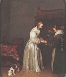 A Lady Washing Her Hands In An Interior by Gerard ter Borch the Elder
