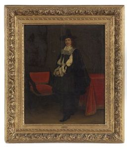 Portrait Of A Gentleman Standing In An Interior by Gerard Ter Borch