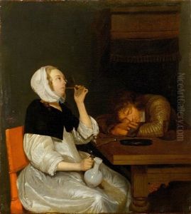 A Drinking Couple In An Interior by Gerard Ter Borch
