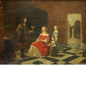 A Family In A Luxurious Interior by Gerard Ter Borch