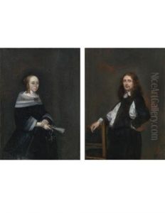 Portrait Of A Gentleman And Portrait Of A Lady (pair) by Gerard Ter Borch