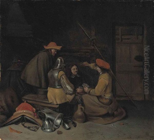 Soldiers Playing Cards In An Interior - view 1