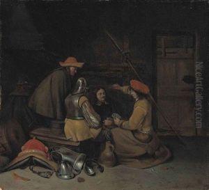 Soldiers Playing Cards In An Interior by Gerard Ter Borch