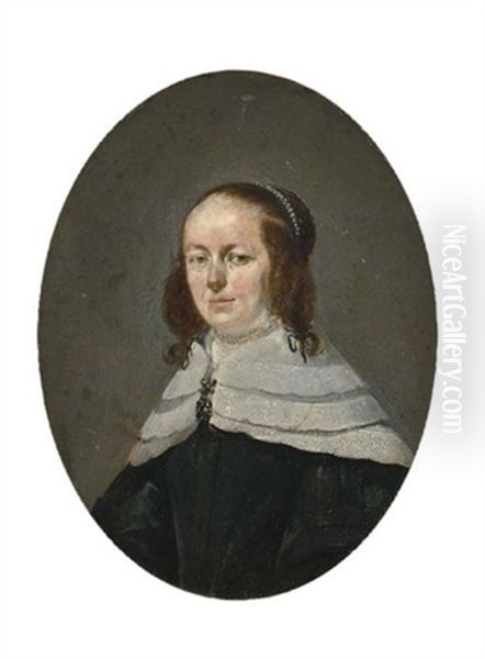 A Portrait Of A Bearded Man, Bust Length, Wearing A Black Coat With Lace Collar (+ A Portrait Of A Lady, Bust Length, Wearing A Black Dress With A Lace Collar And A Pearl Neck Lace; Pair) - view 1