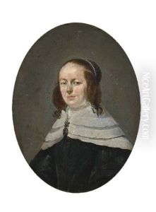 A Portrait Of A Bearded Man, Bust Length, Wearing A Black Coat With Lace Collar (+ A Portrait Of A Lady, Bust Length, Wearing A Black Dress With A Lace Collar And A Pearl Neck Lace; Pair) by Gerard Ter Borch
