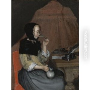 A Young Woman Drinking by Gerard Ter Borch