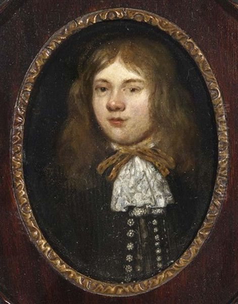 A Portrait Of A Young Gentleman Wearing A Brown Coat With A White Lace Scarf - view 1
