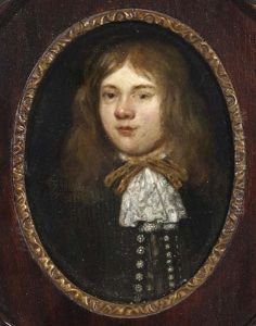 A Portrait Of A Young Gentleman Wearing A Brown Coat With A White Lace Scarf
