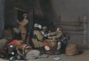 A Guardroom Interior With Soldiers Smoking And Playing Cards by Gerard Ter Borch