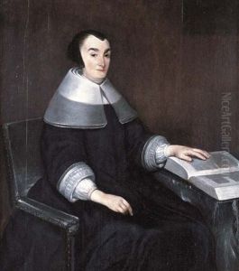 Portrait Of A Lady, Three-quarter-length, In A Black Dress, Seated By A Table by Gerard Ter Borch