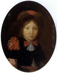 Portrait Of A Boy, Bust-length, In A Fur Hat And A Costume With Red Ribbons by Gerard Ter Borch