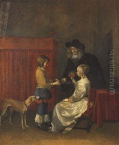 Un Couple Buvant Dans Un Interieur, Servi Par Un Page by Gerard Ter Borch