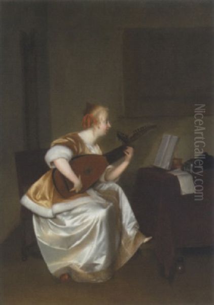 Woman Playing A Lute - view 1