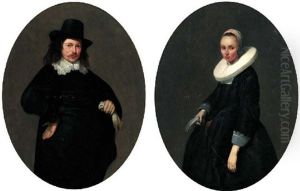 Portrait Of A Gentleman Holding A Glove In A Black Jacket And A Black Hat by Gerard Ter Borch