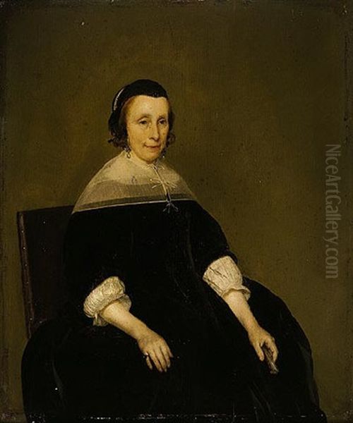 Portrait Of A Lady Wearing Black And Holding A Tortoise Shell Fan In Her Left Hand - view 1