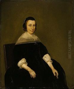 Portrait Of A Lady Wearing Black And Holding A Tortoise Shell Fan In Her Left Hand