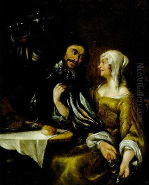 Temperantia: An Officer Serving Wine To A Young Woman In An Interior - view 1