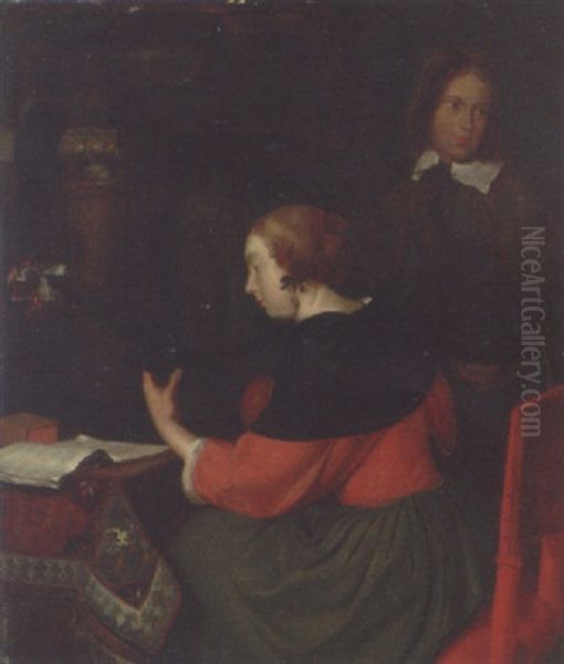 A Lady Making Music With A Youth In An Interior - view 1