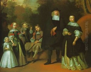 A Group Portrait Of A Family In A Wooded Clearing by Gerard Ter Borch