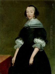 Portrait Of A Lady, Small Three-quarter Length, In A Black Dress And Cap by Gerard Ter Borch