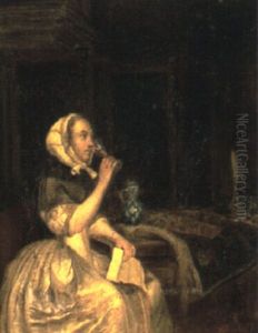 A Lady Drinking At A Table by Gerard Ter Borch