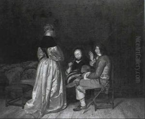 Interior With A Gentleman, Lady And Maidservant by Gerard Ter Borch