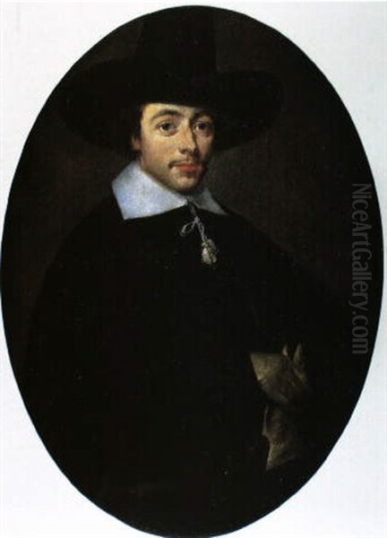Portrait Of A Young Man Holding A Glove And Wearing A High Black Hat - view 1