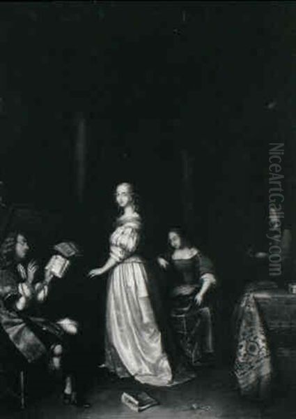 A Lady Playing A Virginal With A Man Singing In An Interior - view 1