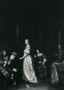 A Lady Playing A Virginal With A Man Singing In An Interior by Gerard Ter Borch