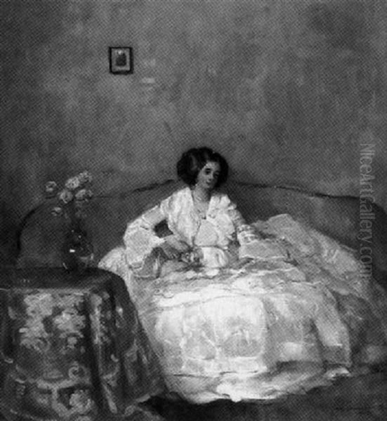 Bildnis Einer Dame Im Weisen Kleid, Auf Einem Sofa Sitzend - view 1