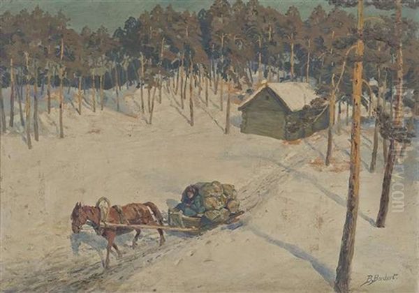 Winterlandschaft Mit Pferdeschlitten - view 1