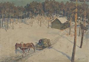 Winterlandschaft Mit Pferdeschlitten by Bernard Christian Borchert