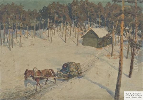 Winterlandschaft Mit Pferdeschlitten - view 1