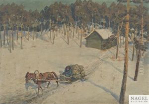 Winterlandschaft Mit Pferdeschlitten by Bernard Christian Borchert