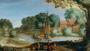 Dorf An Einem Fluss Mit Figuren by Hendrik van der Borcht the Elder