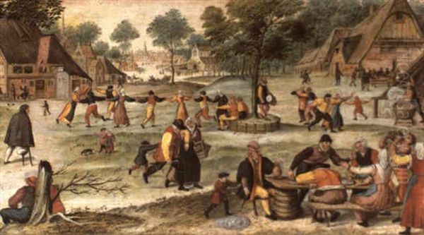 Feiernde Bauern Auf Einem Dorfplatz - view 1