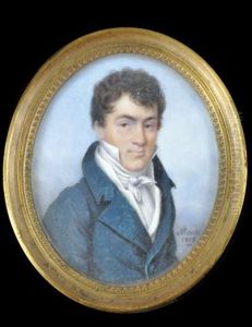 Portrait D'homme, Presque De Face, A Mi-corps. Il Porte Une Redingote Bleue, Un Gilet, Une Chemise Et Une Cravate Blanches