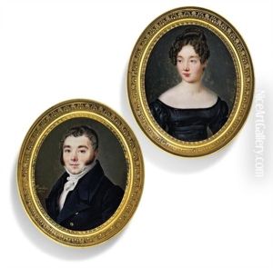 A Young Lady In Black Dress (+ Gentleman In Dark Blue Coat; 2 Works) by Joseph Bordes