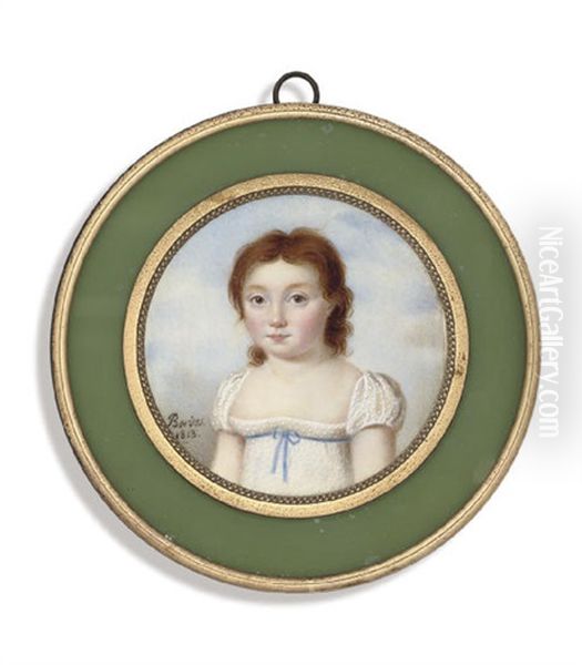 The Artist's Daughter, Aged 5, In White Spotted Empire-line Dress With Blue Ribbon - view 1