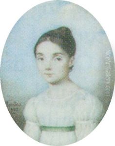 A Girl With Dark Brown Hair In A White Dress With Green Sash by Joseph Bordes